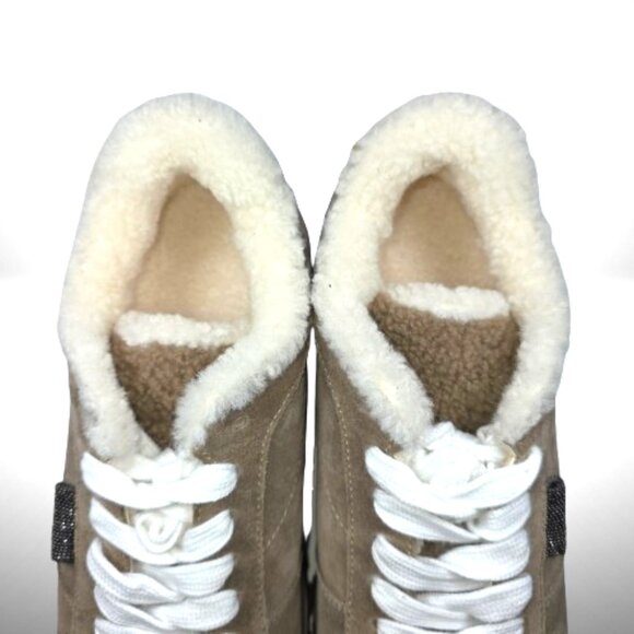 Brunello Cucinelli Shearling-Lined Nubuck Sneakers – Size 38 (Color: Elefante) - Picture 10 of 11